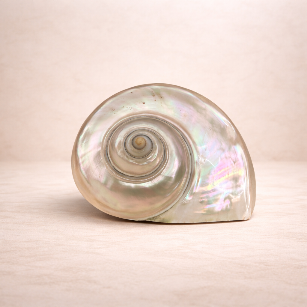 Polierte Turbo Marmoratus Perlmuttmuschel, Vorderseite, 8×10 cm, dekoratives Sammlerstück