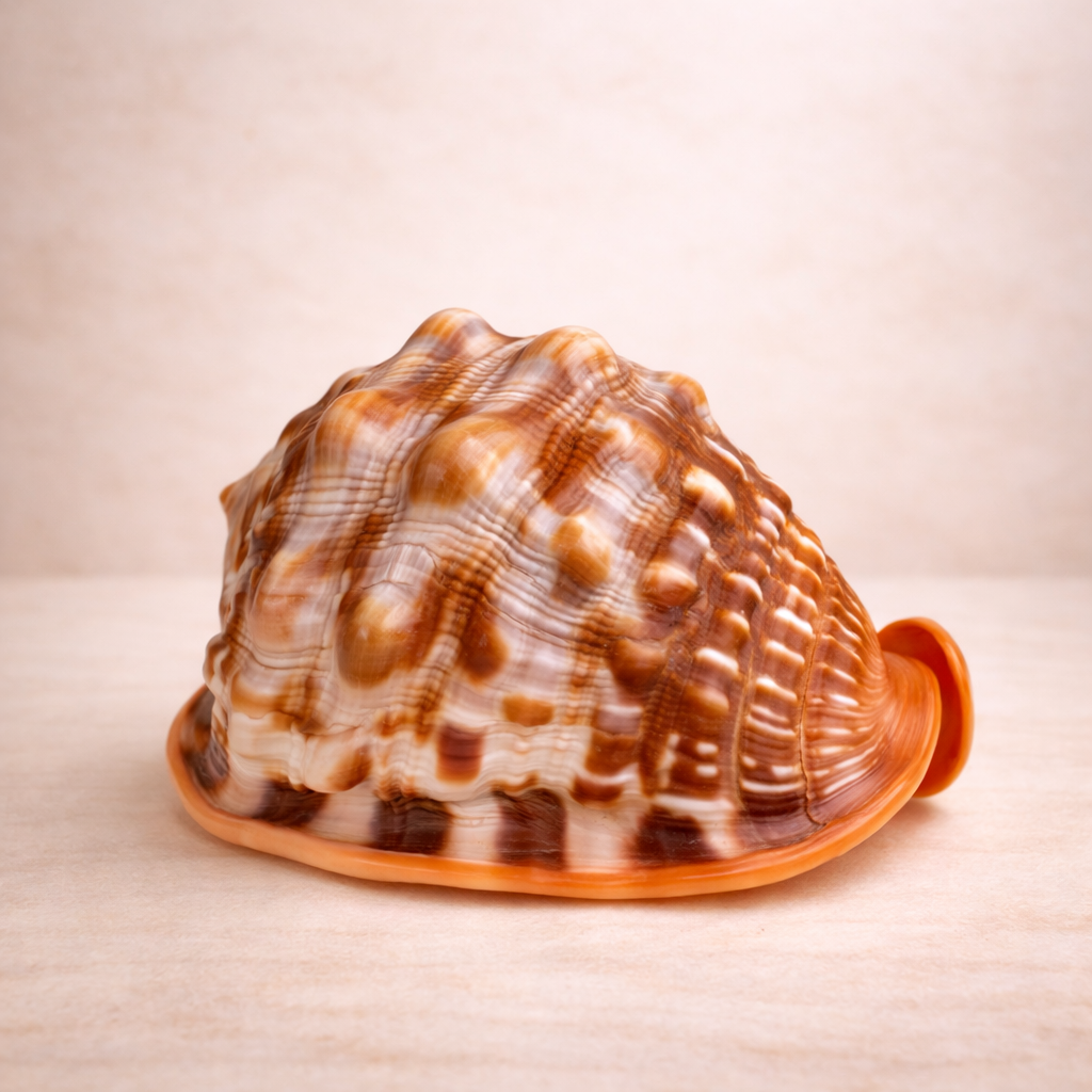 Bullenmundmuschel (Cassis), dekoratives Naturstück, braun-beige, 13×9 cm, Wohn- und Sammlerobjekt