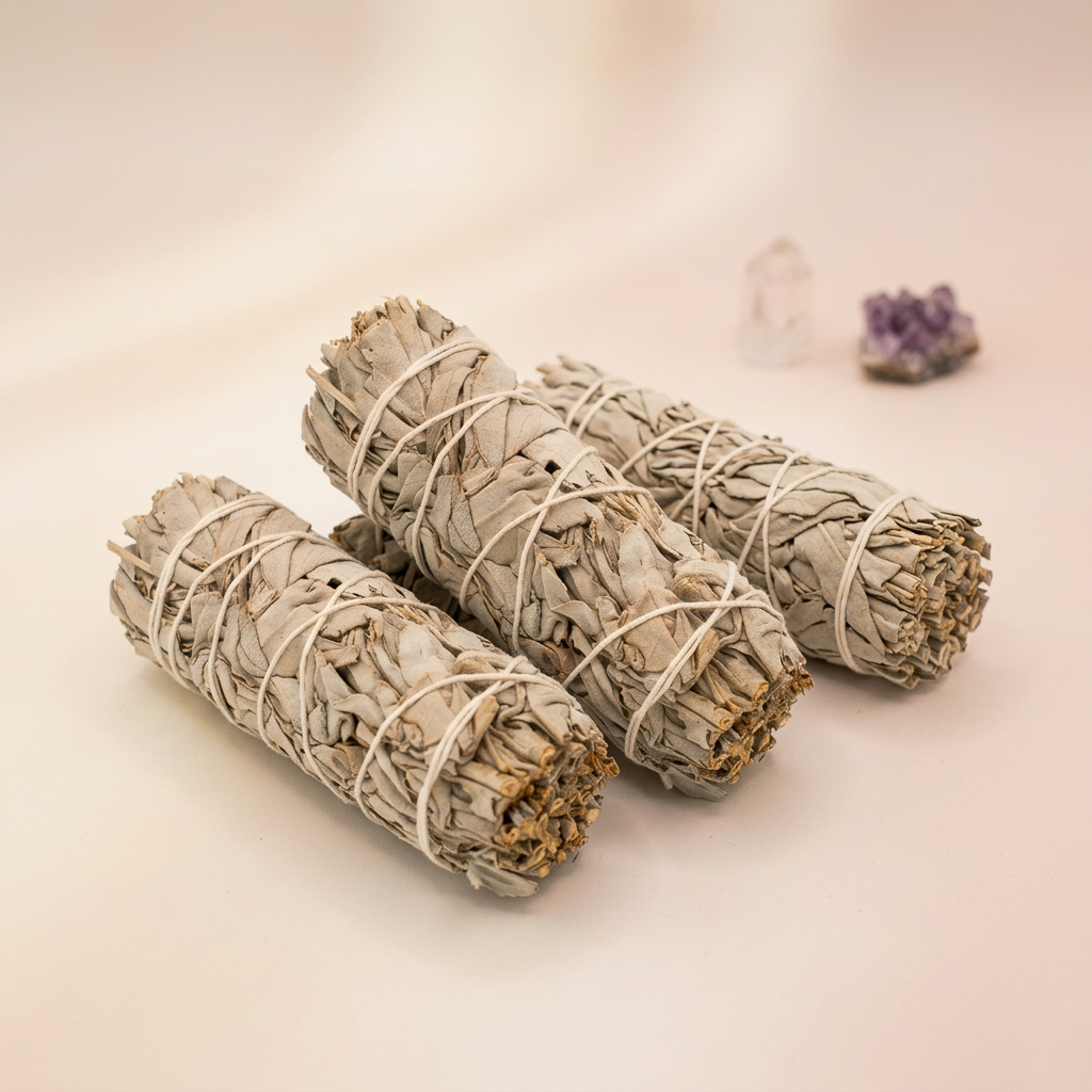 Weiße Salbei Smudge Stick 10 cm – Räucherwerk zur energetischen Reinigung von Haus, Aura & Kristallen