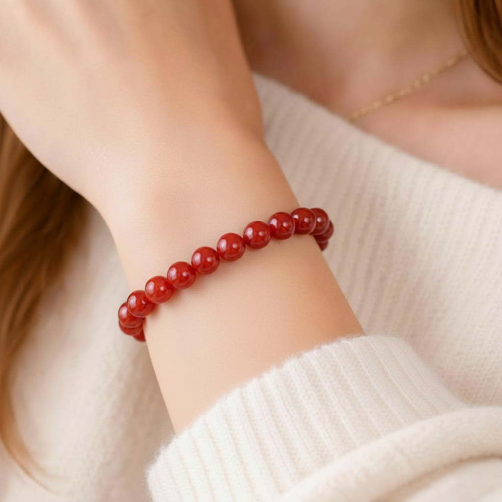 Karneol Armband rot 6 mm – Lebensfreude, Energie & Kraft als Schmuck für deinen Alltag