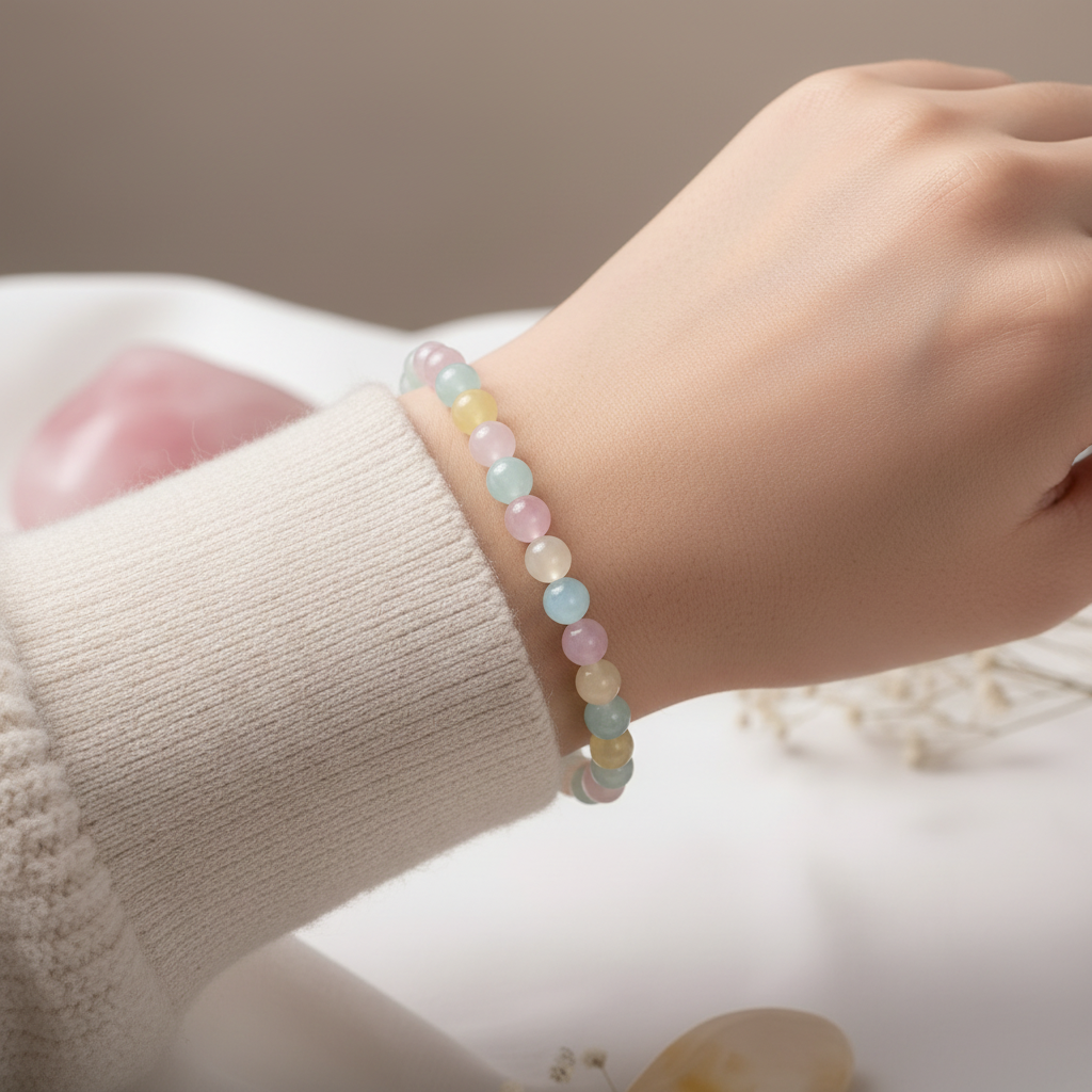 Beryll Armband 6 mm – farbenfrohes Kugelarmband in Rosa, Gelb & Blau für mehr Leichtigkeit