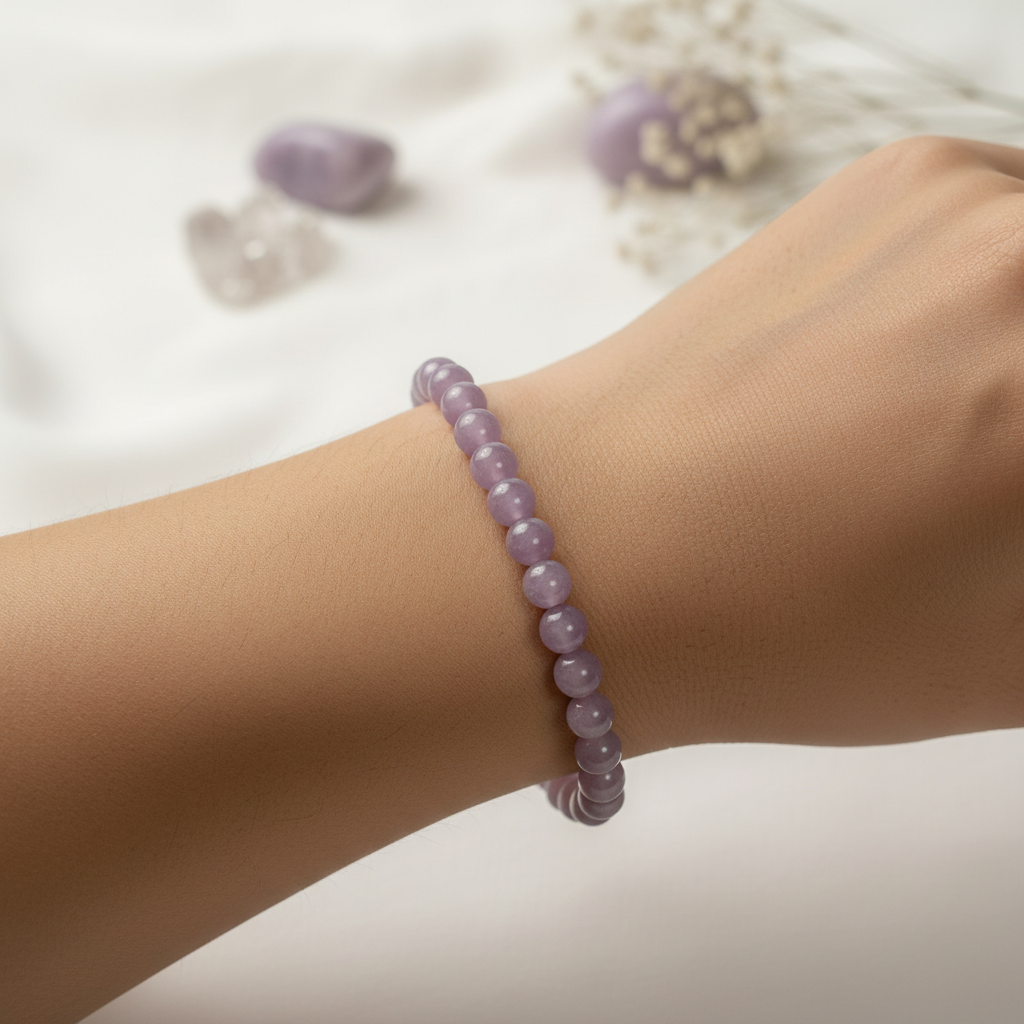 Lepidolith Armband 6 mm – Ruhe, Selbstfürsorge & sanfte Herzenergie für deinen Alltag