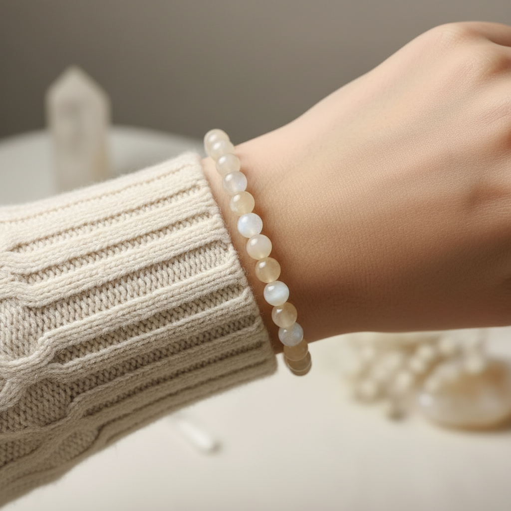 Mondstein Armband 6 mm – in Beige für Intuition, Sanftheit & innere Ruhe